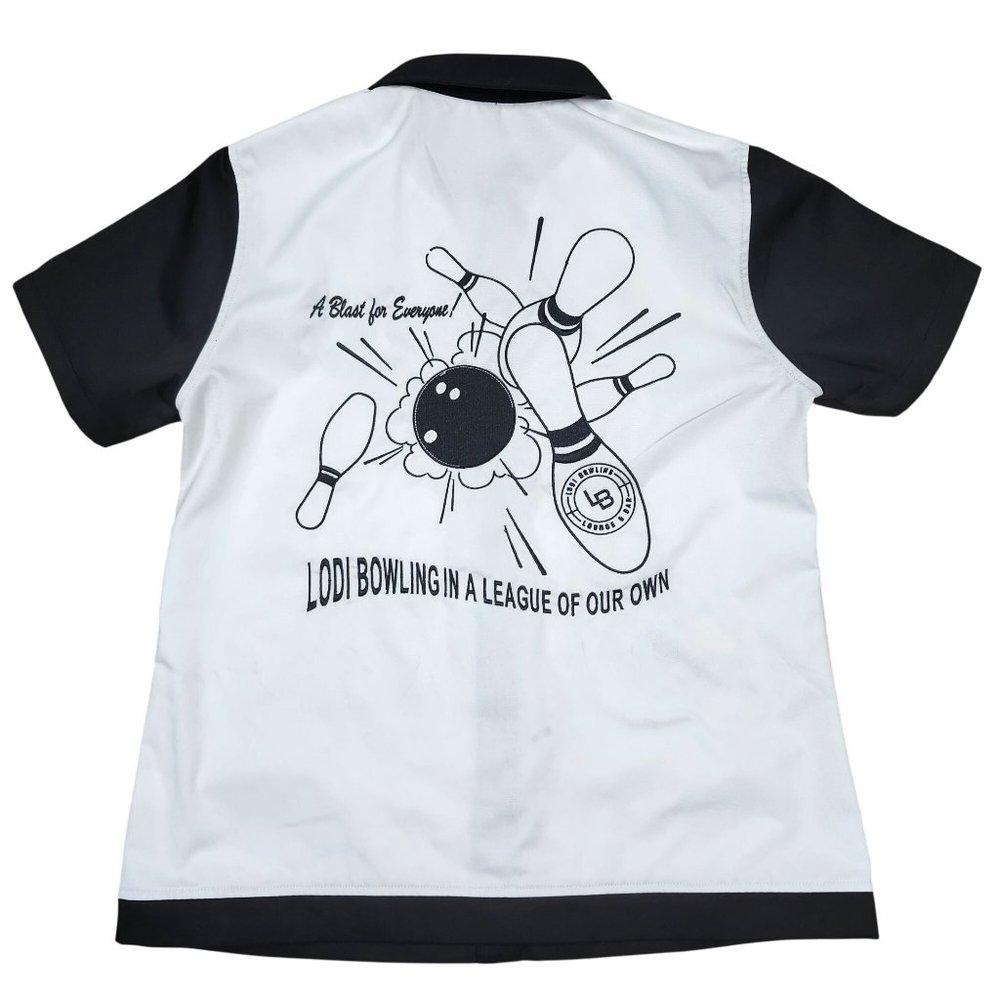 Lodi Bowling Lounge & Bar Short Sleeve Button-Up Shirt XL Black & White